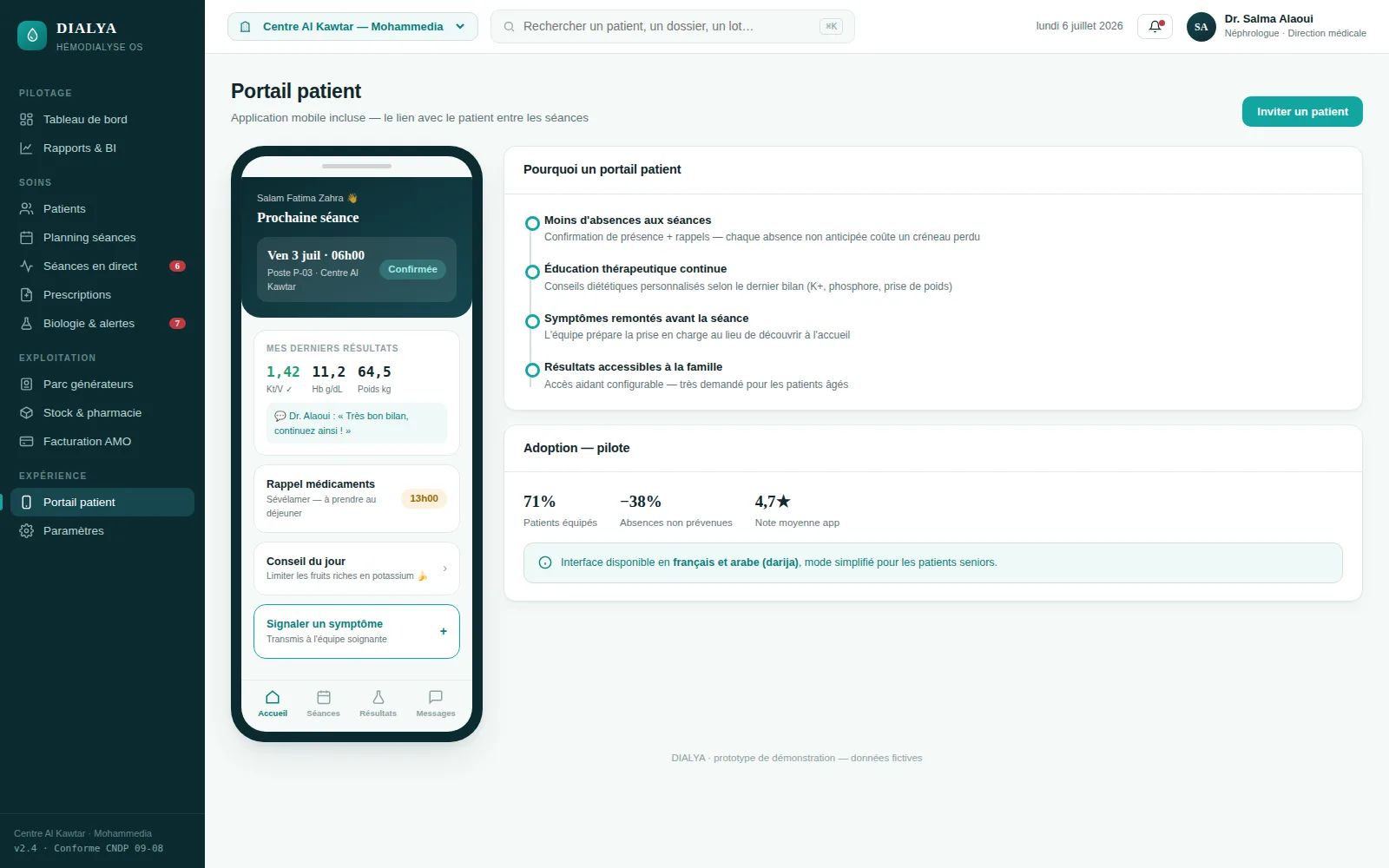 Application mobile — Portail patient — l'application incluse
