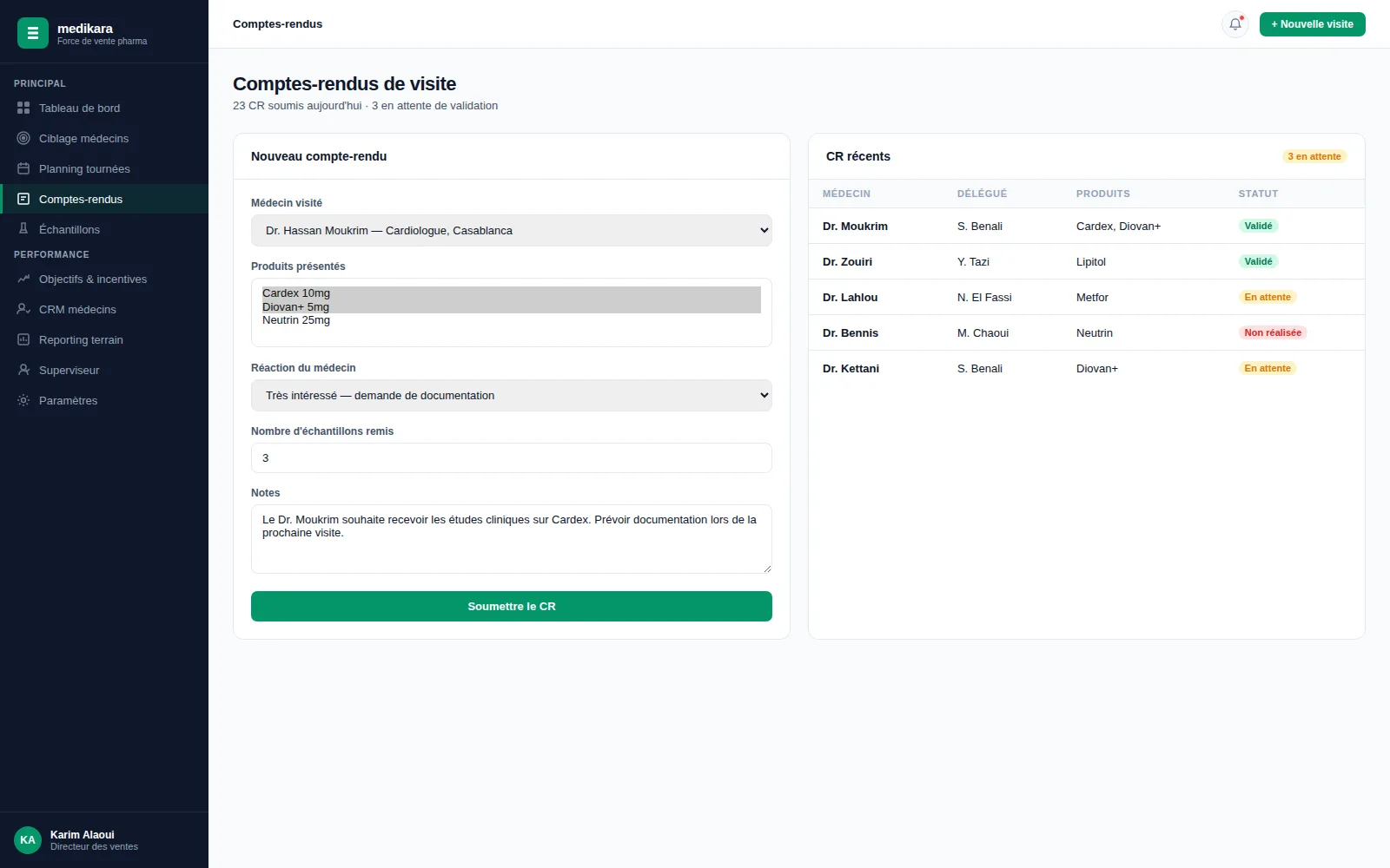 Aperçu du module Comptes-rendus de visite