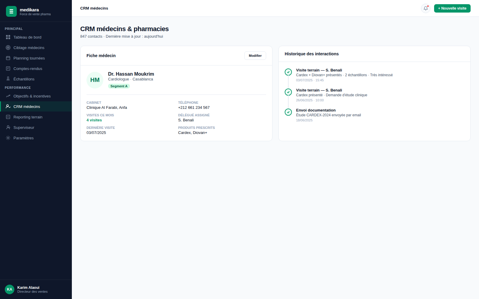 Capture d'écran — CRM médecins & pharmacies